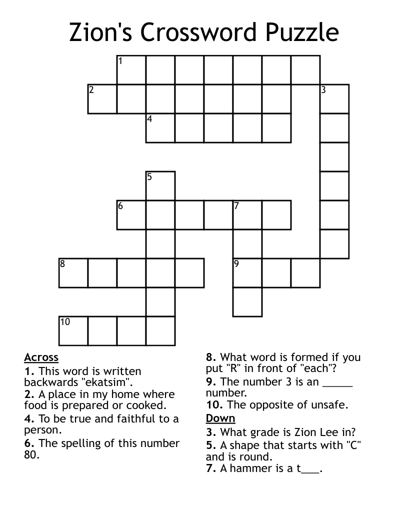 Zion s Crossword Puzzle WordMint