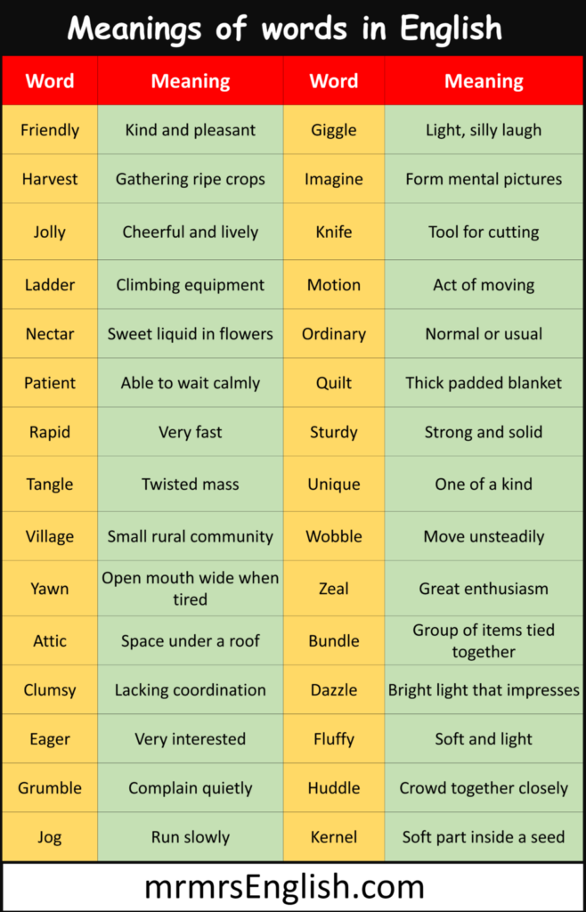 1000 Vocabulary words with meanings in English and Pictures - MR MRS ...