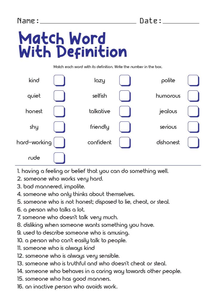 14 matching definitions to words worksheets – Artofit