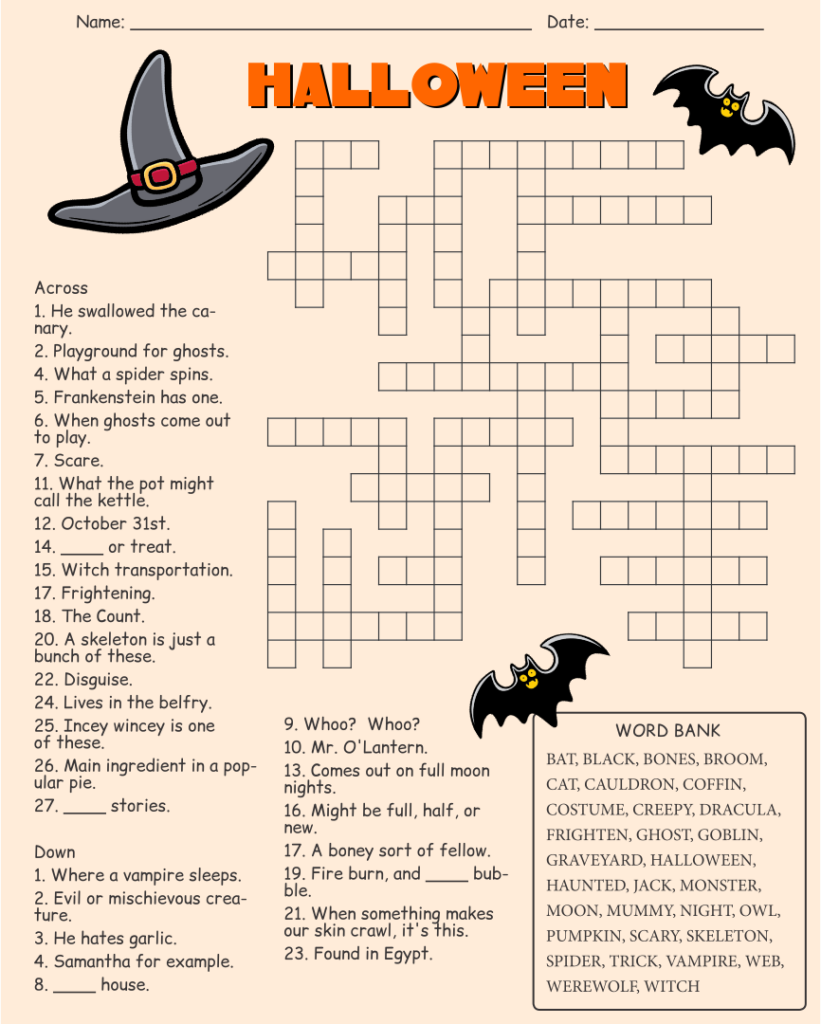 15 best halloween crossword puzzles printable – Artofit
