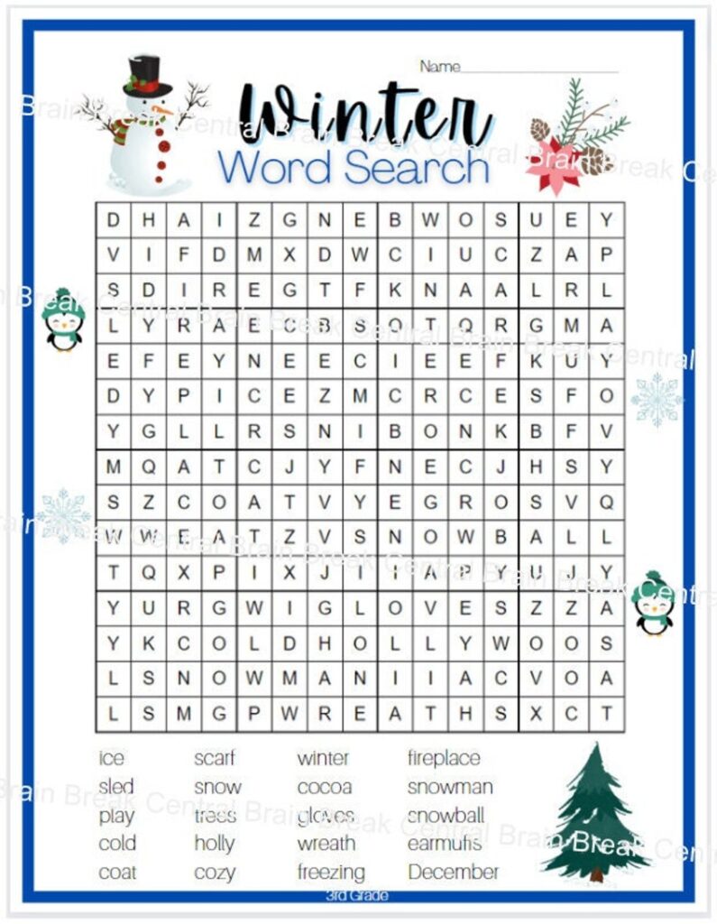 3rd Grade Winter Word Search With Answer Key, Printable - Etsy