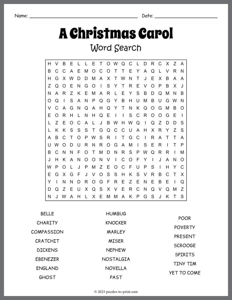 A Christmas Carol Word Search