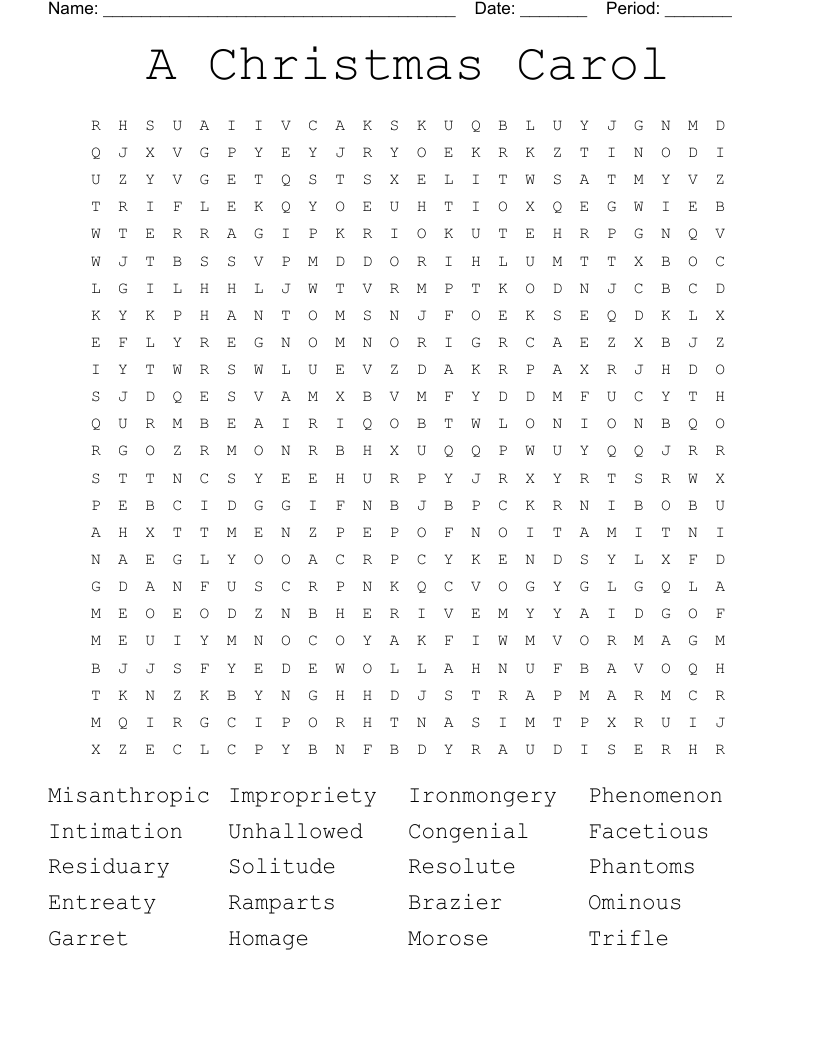 A Christmas Carol Word Search - WordMint