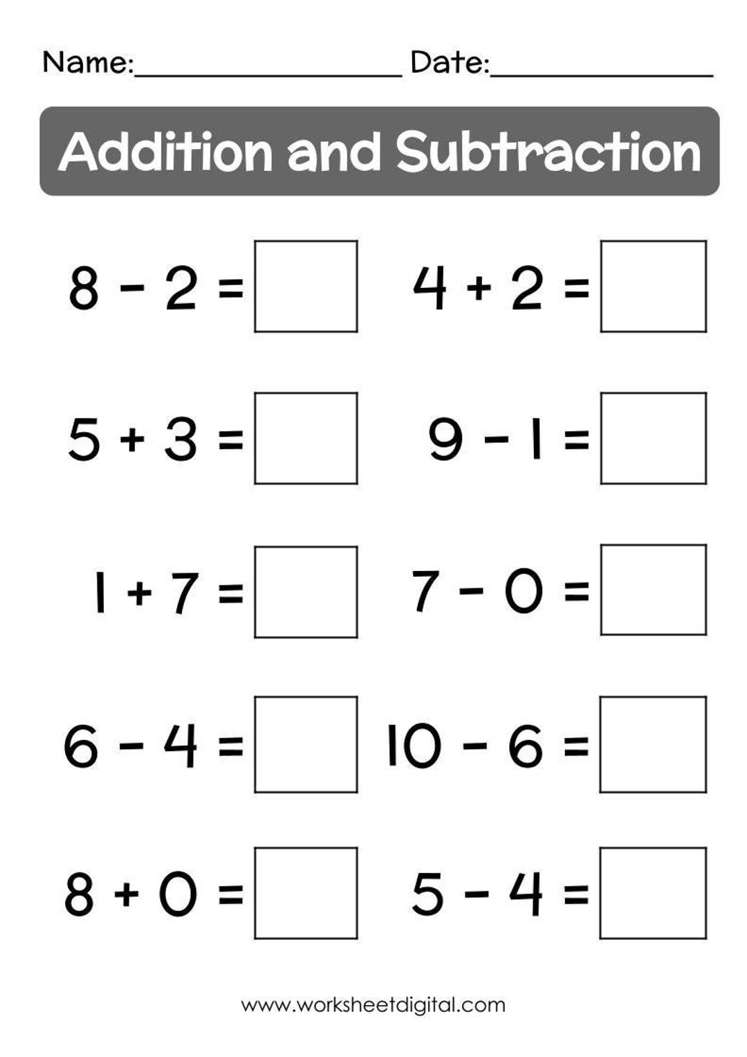 Addition And Subtraction Worksheets Free - Free Addition and Subtraction Worksheets for Practice | Math Printables