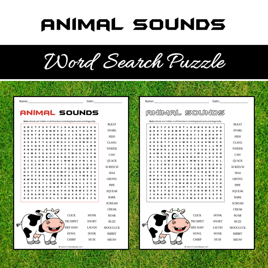 Animal Sounds Word Search Puzzle | Made By Teachers Animal Sounds Word Search Puzzle | Made By Teachers
