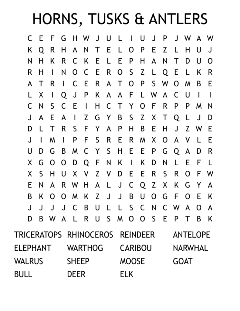 Animals With Horns Word Search – HORNS, TUSKS & ANTLERS Word Search – WordMint Animals With Horns Word Search - HORNS, TUSKS & ANTLERS Word Search - WordMint