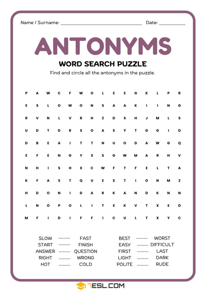 Antonyms Worksheets for All Ages • 7ESL Antonyms Worksheets for All Ages • 7ESL