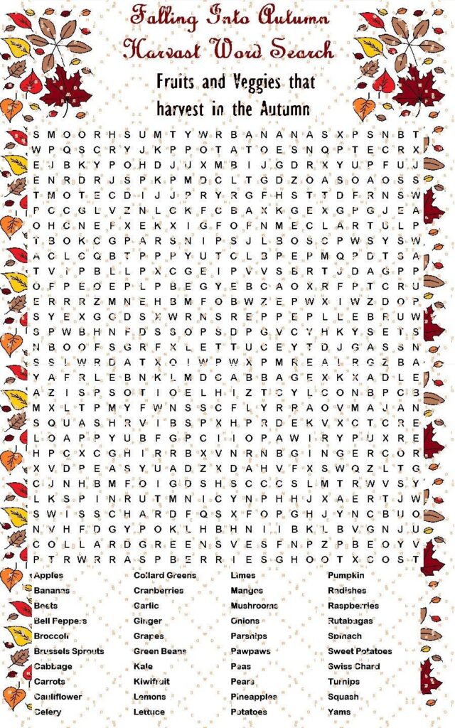 Autumn or Fall Word Search of Fruits and Vegetables - Etsy | Fall words ...