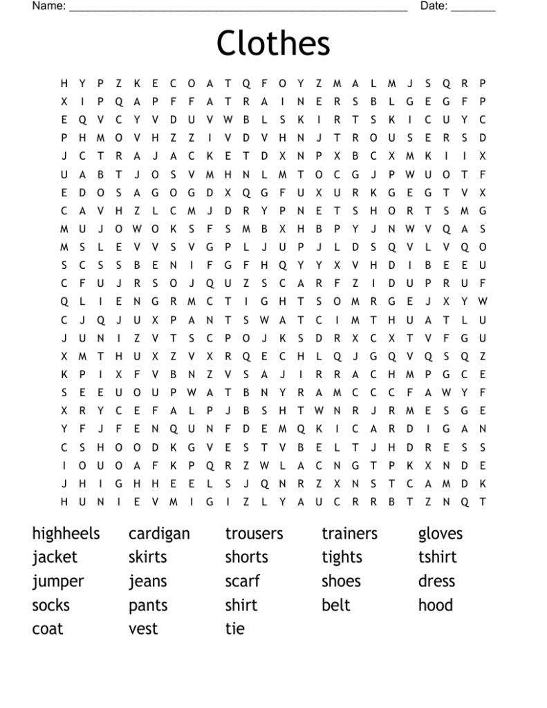 CLOTHES Word Search – WordMint CLOTHES Word Search - WordMint