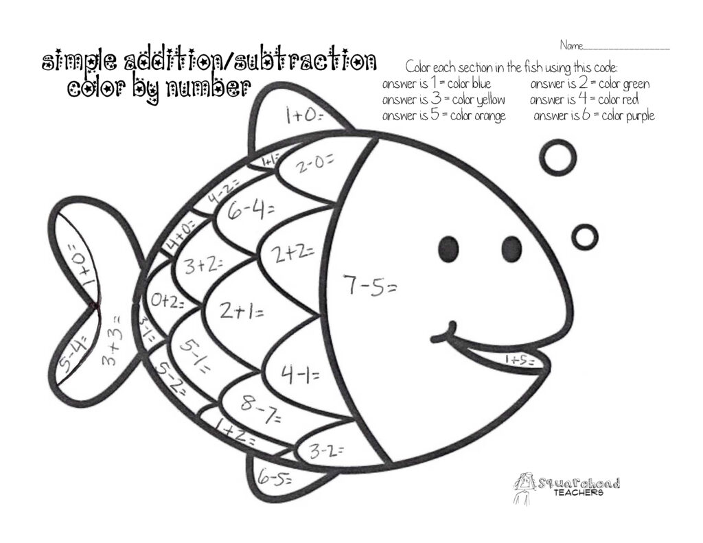 Color By Number (simple addition & subtraction) | Squarehead Teachers ...