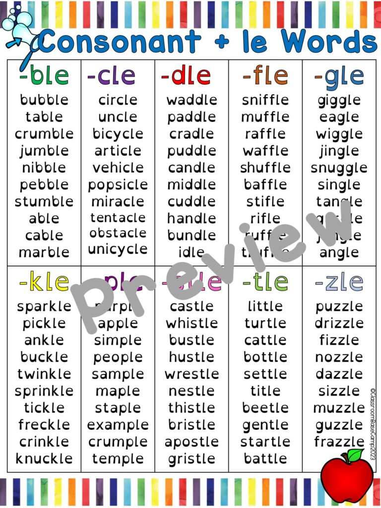Consonant Le Words List - All For One