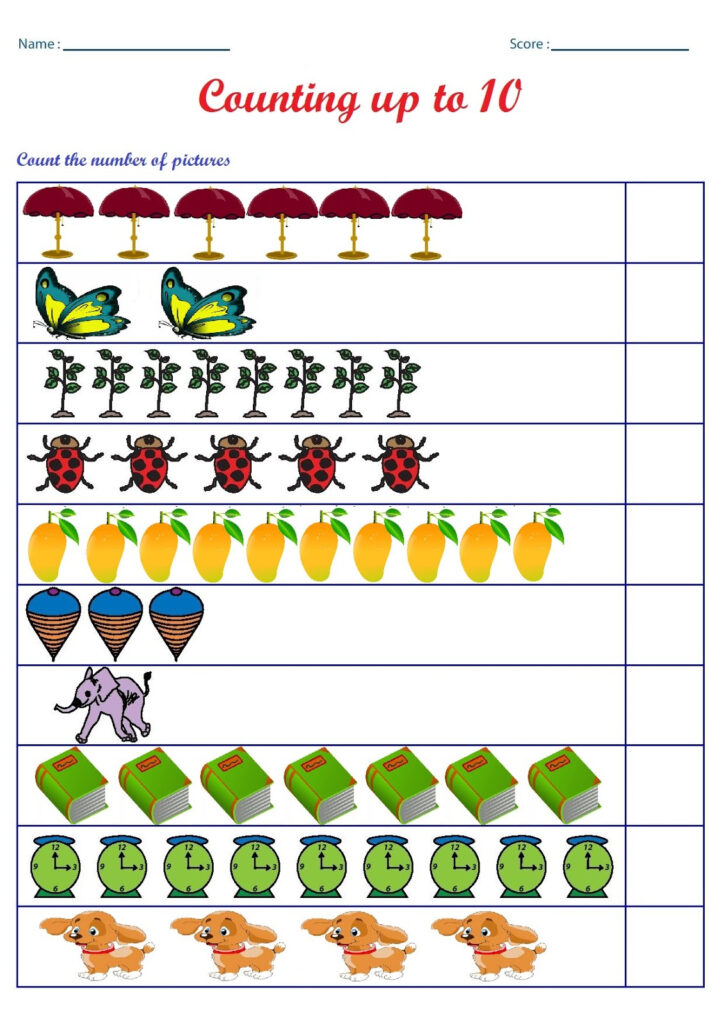 Counting 1 To 10 Worksheets Kindergarten With Pictures ...