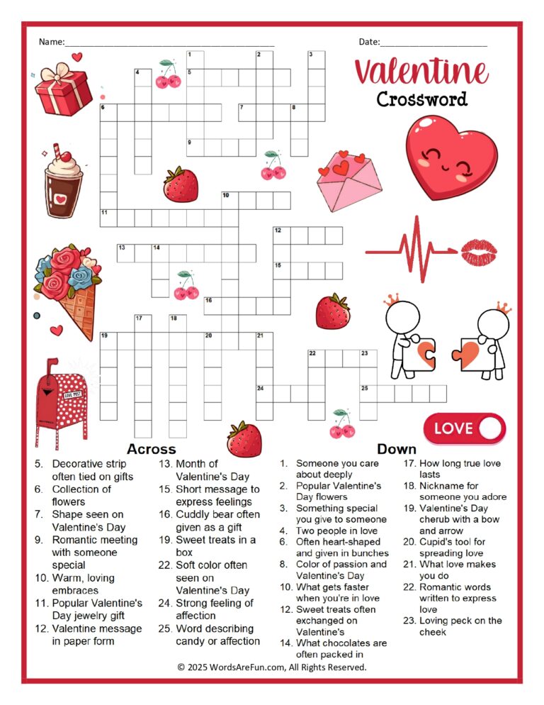 Crossword Puzzle Valentine's Day - Valentine Crossword Puzzle Valentines Day Criss Cross Puzzle | Free