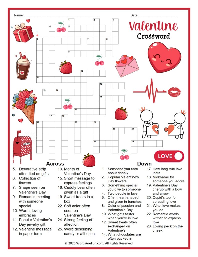 Crossword Puzzle Valentine's Day - Valentine Crossword Puzzle Valentines Day Criss Cross Puzzle | Free