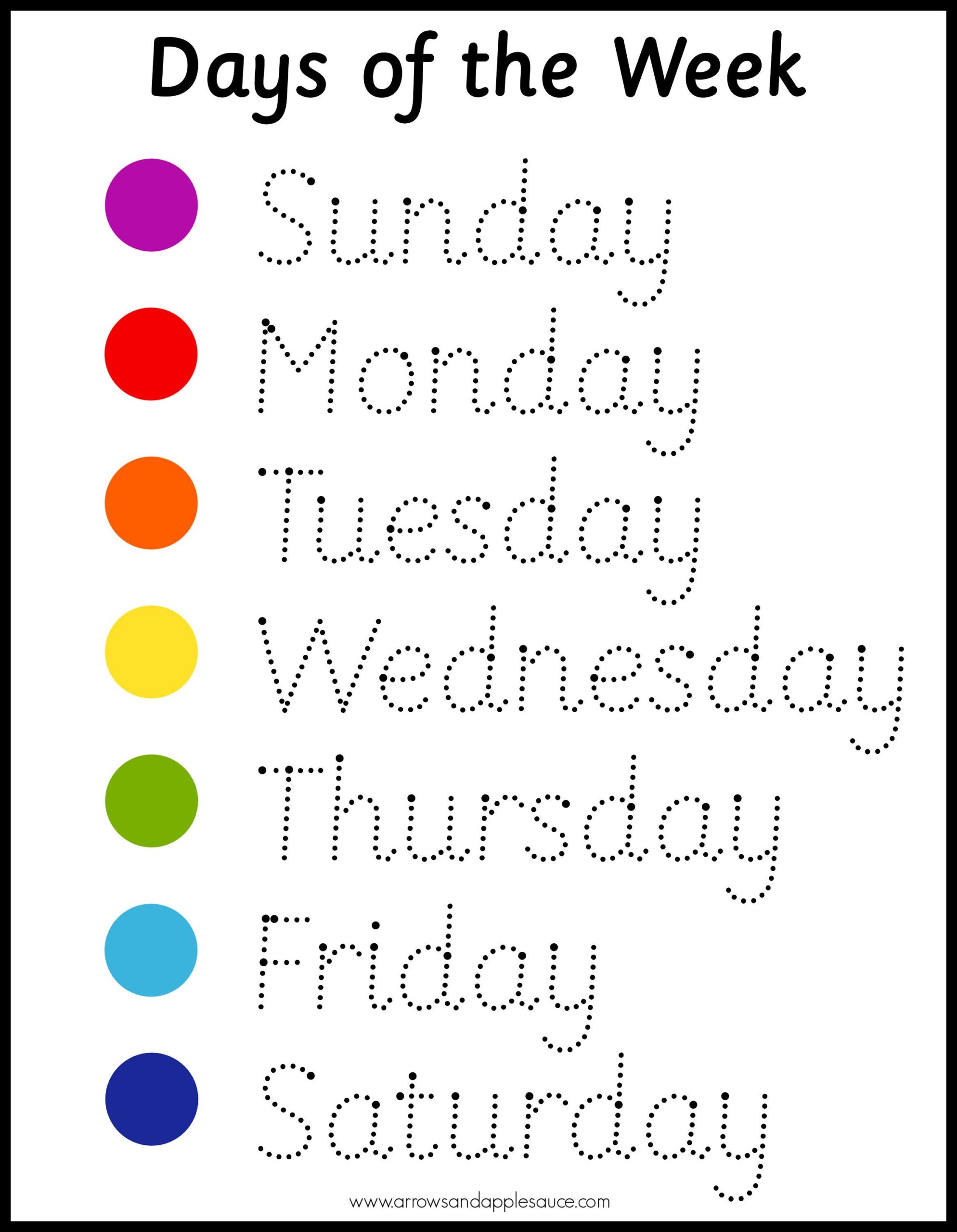 Days Of The Week Tracing Worksheets - Alajnabia.com