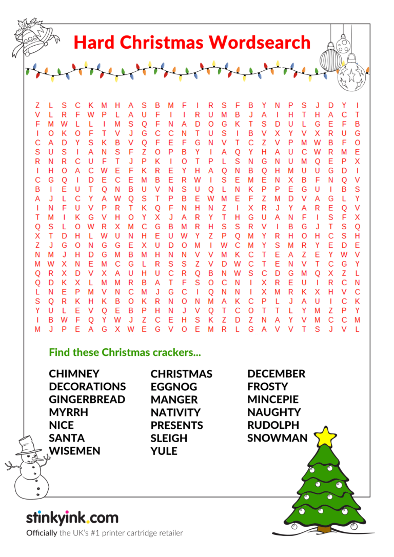 Difficult Hard Christmas Word Search - Hard Christmas Word Search Printables