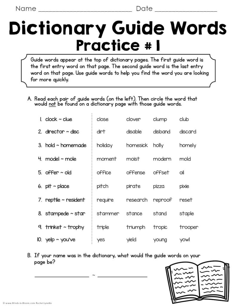 Find A Word In The Dictionary - Dictionary Guide Words Practice #1 - Minds in Bloom Unlimited ...