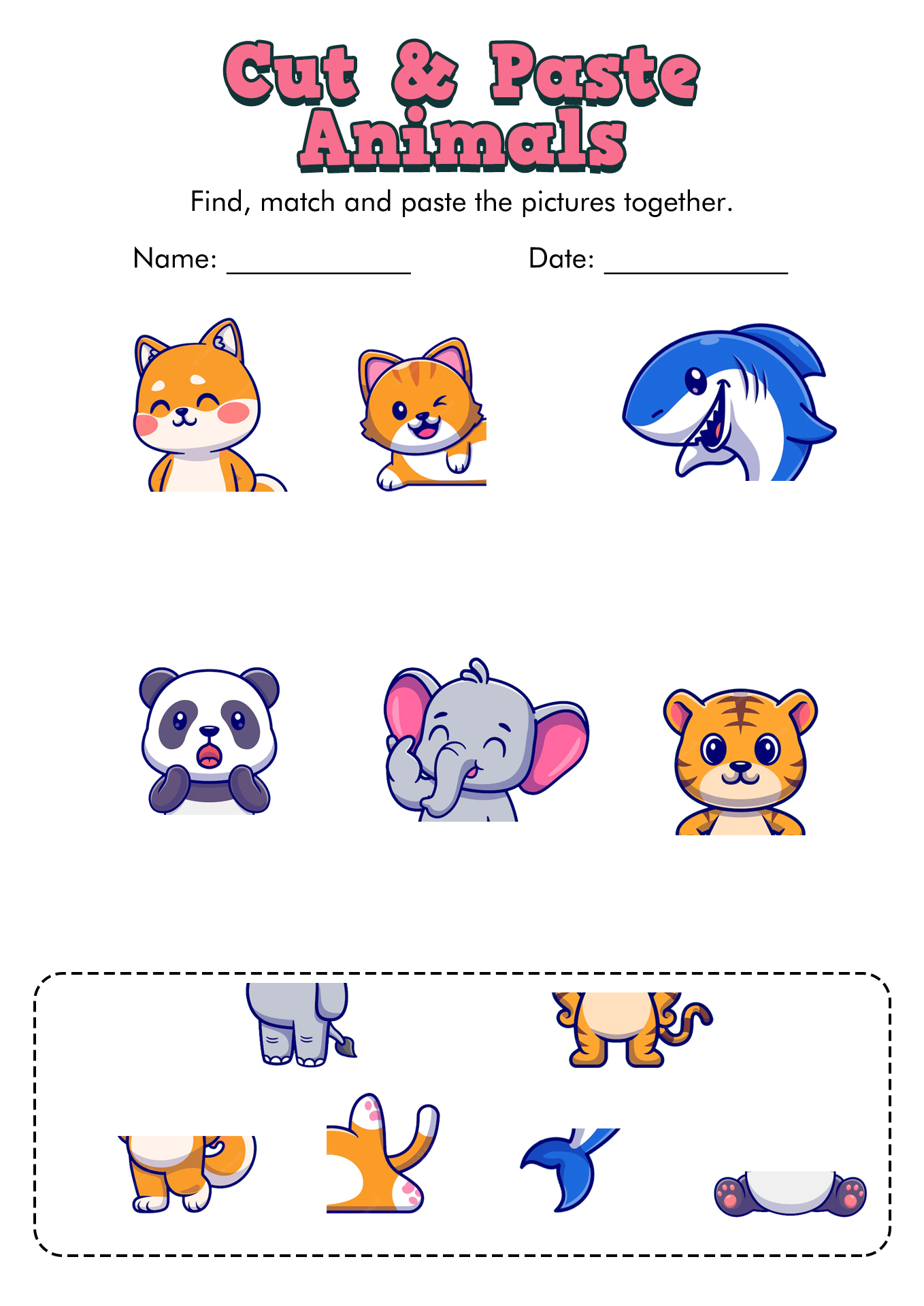 Free Cut And Paste Animals - Animal Puzzle Worksheets For Kids 2 Pages Printable Cut And Paste ...