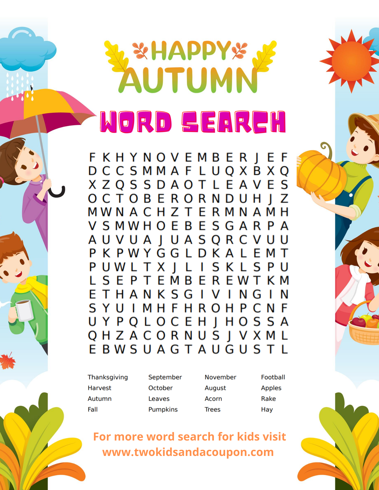 Free Fall Word Search For Kids - Fall Word Search Free Printable
