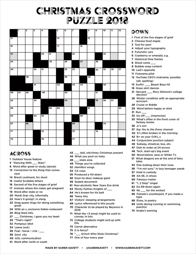 Free Printable Christmas Crossword Puzzles For Adults - Holiday Crossword Puzzles - Free Printable Crosswords