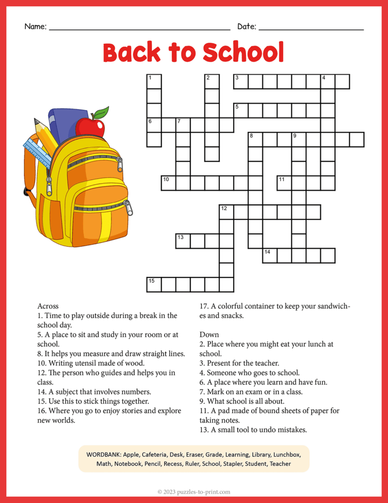 Free Printable Puzzles For Elementary Students - Crosswords For Elementary Students – KQPH