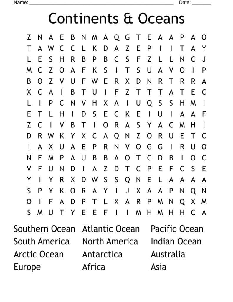 Geography Oceans Wordsearch – Word Search Geography Oceans Wordsearch - Word Search