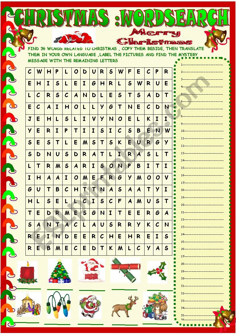 Giant Christmas Word Search Answer Key
