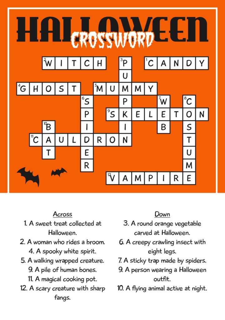 Halloween Themed Crossword Puzzles - Free Printable Templates