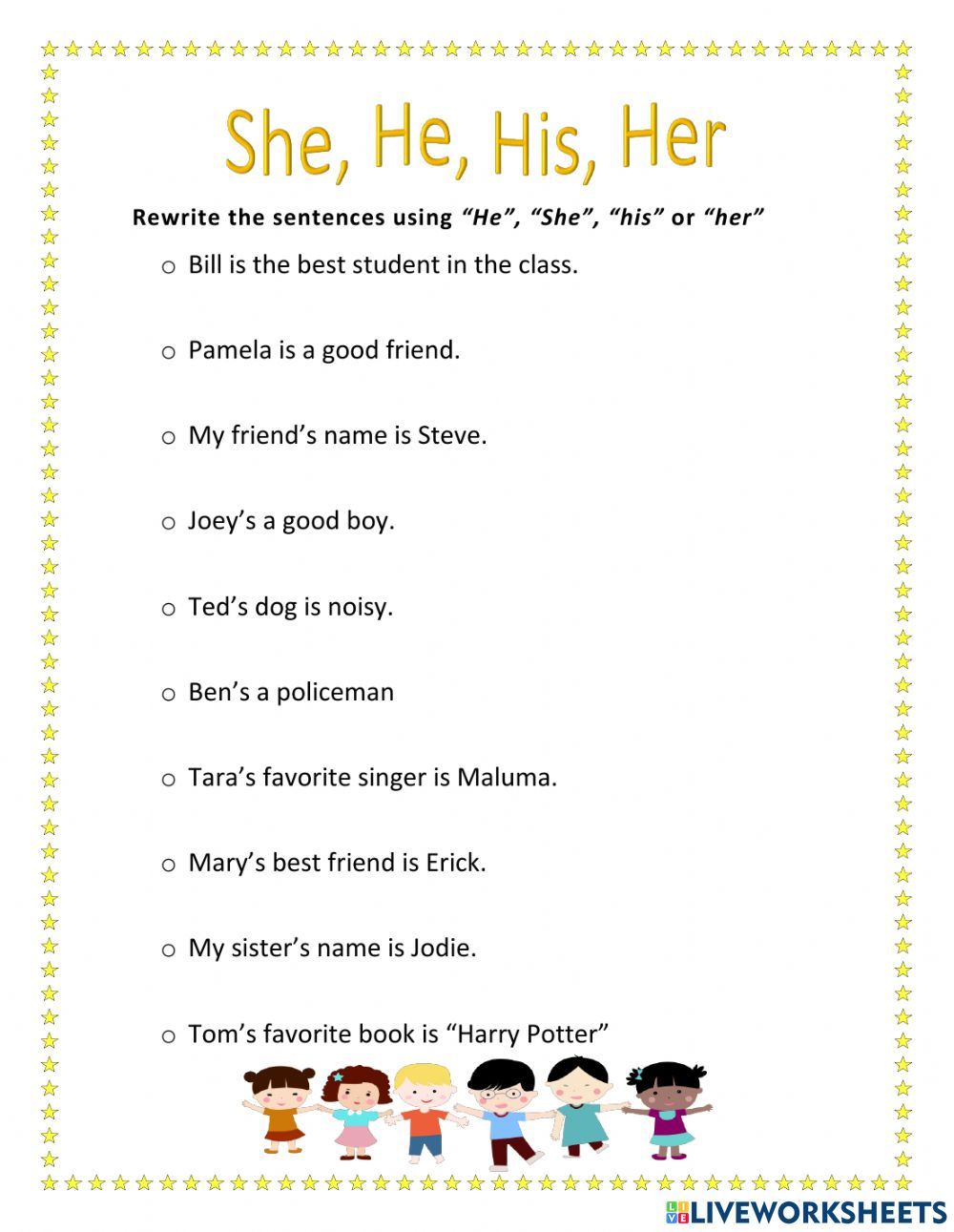 He She Fill In The Blanks - He? She? His? Her? worksheet in 2025 | Good student, English as a ...