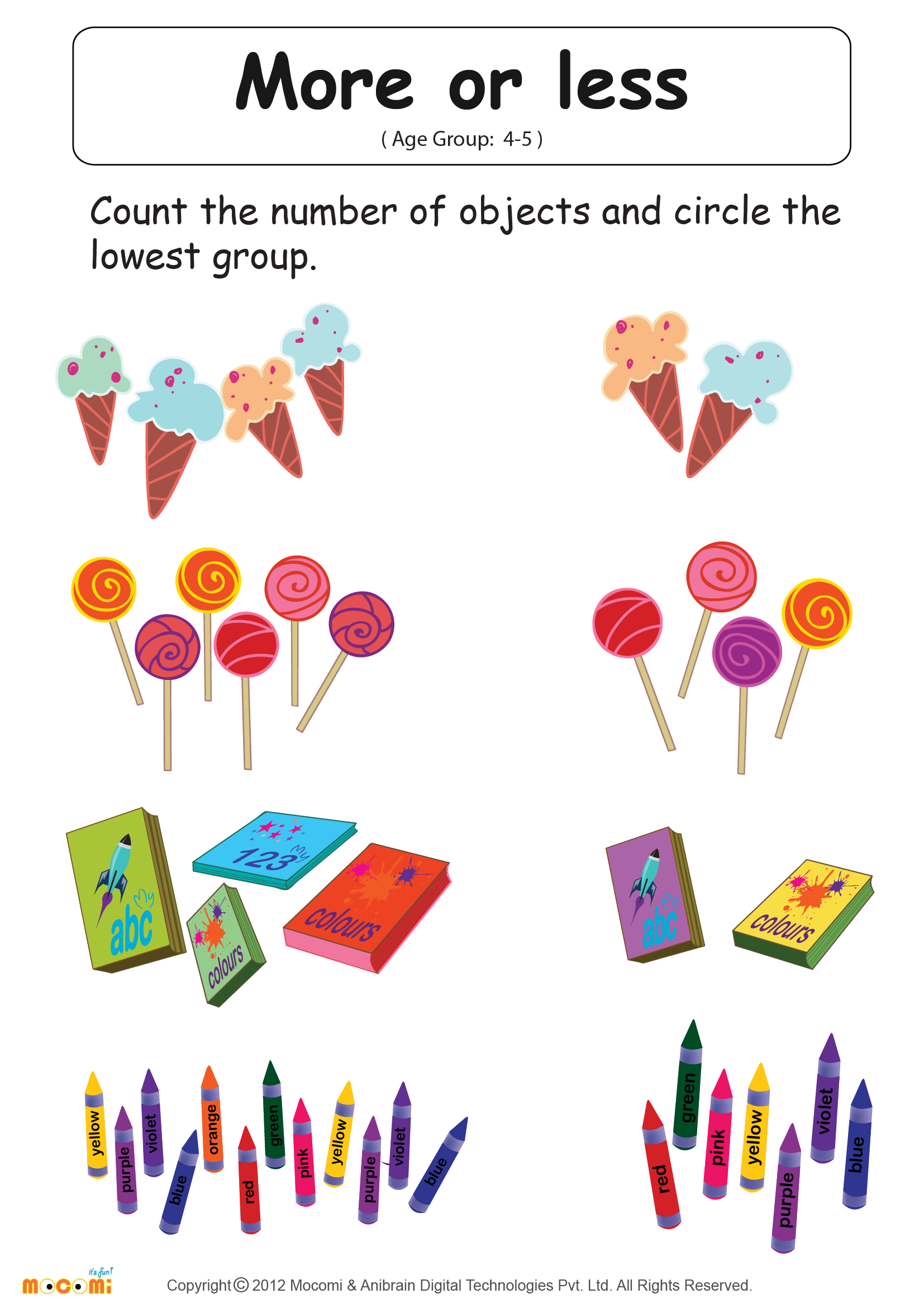 Kindergarten More And Less Worksheets - More or Less Worksheet - Math for Kids | Mocomi - Worksheets Library