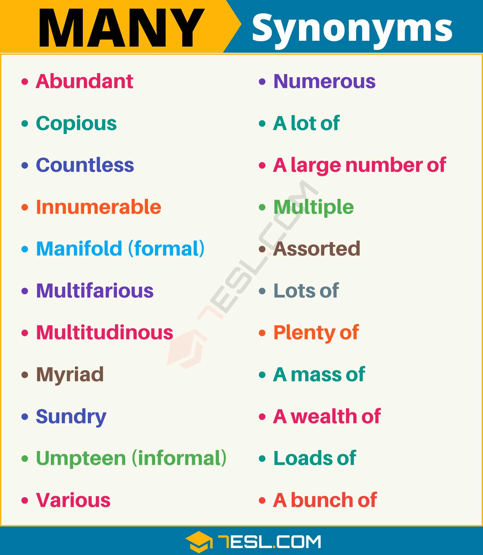 Level 71 Ways To Say Many - 60+ Synonyms for "Many" with Examples | Another Word for “Many” • 7ESL
