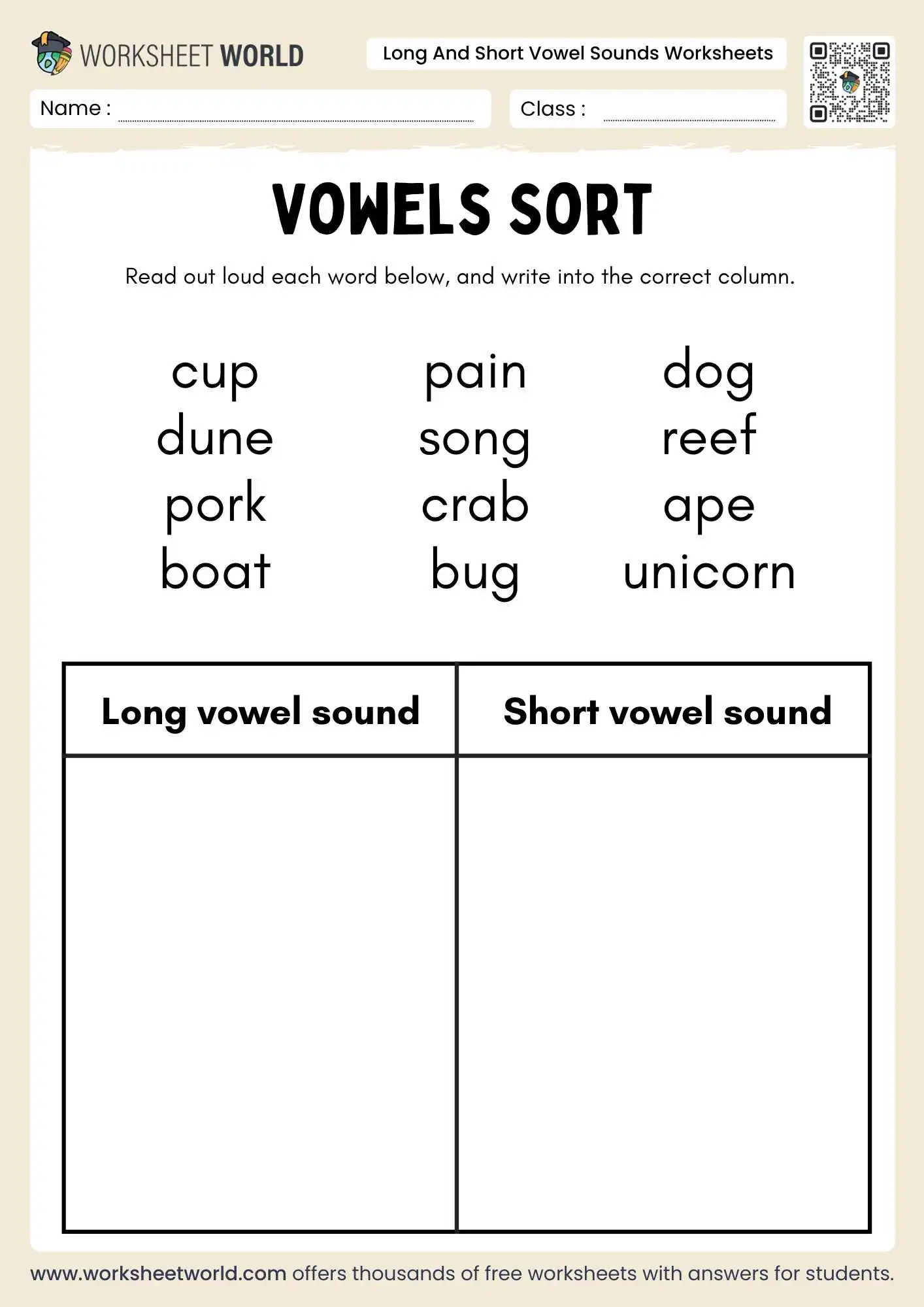 Long Vs Short Vowels Worksheets - Free Printable Long And Short Vowel Sounds Worksheets - Worksheet World