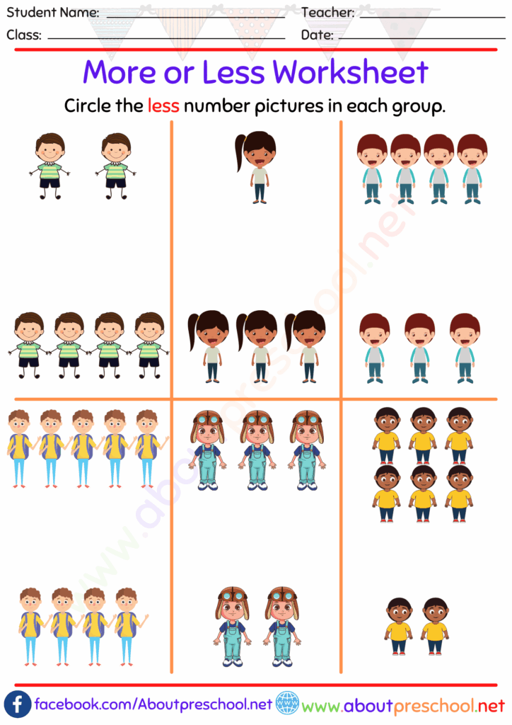 More and Less Worksheet for Kindergarten – About Preschool More and Less Worksheet for Kindergarten - About Preschool
