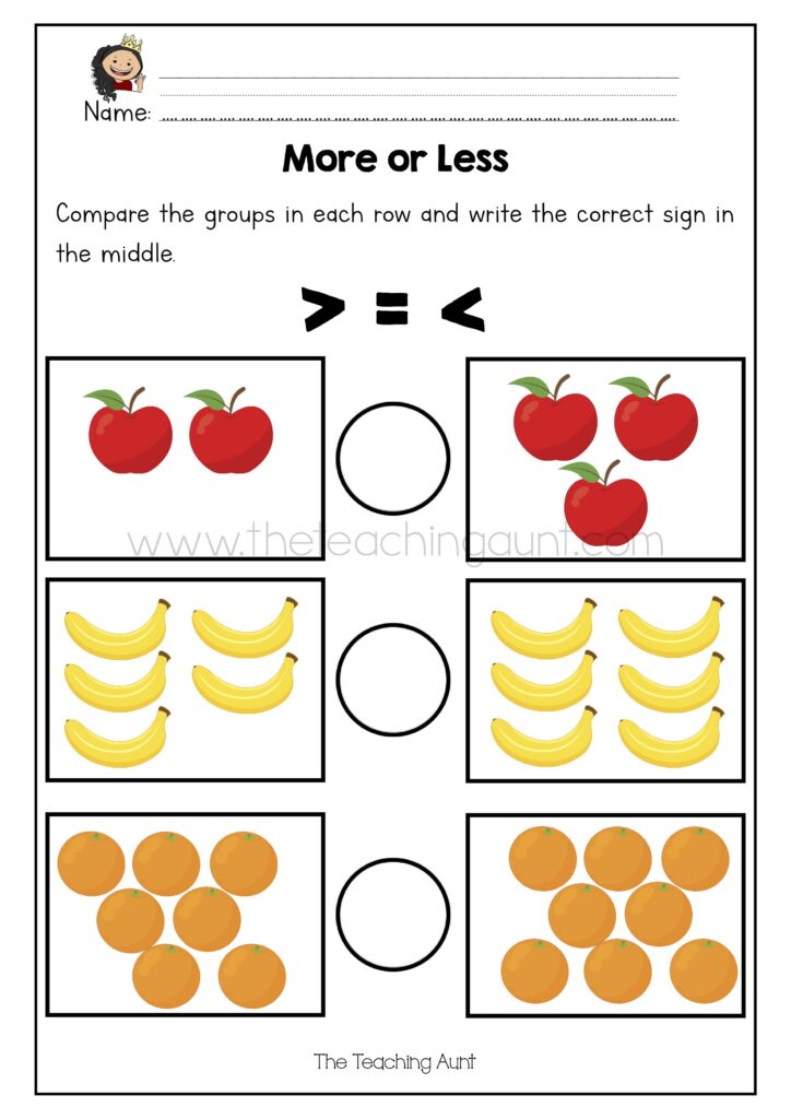 more less worksheets easy preschool math worksheets preschool math ...