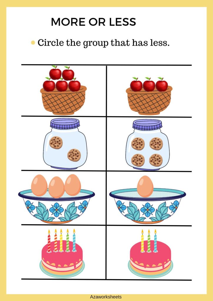 More or Less Worksheets for Preschool and Nursery Students | Same ...