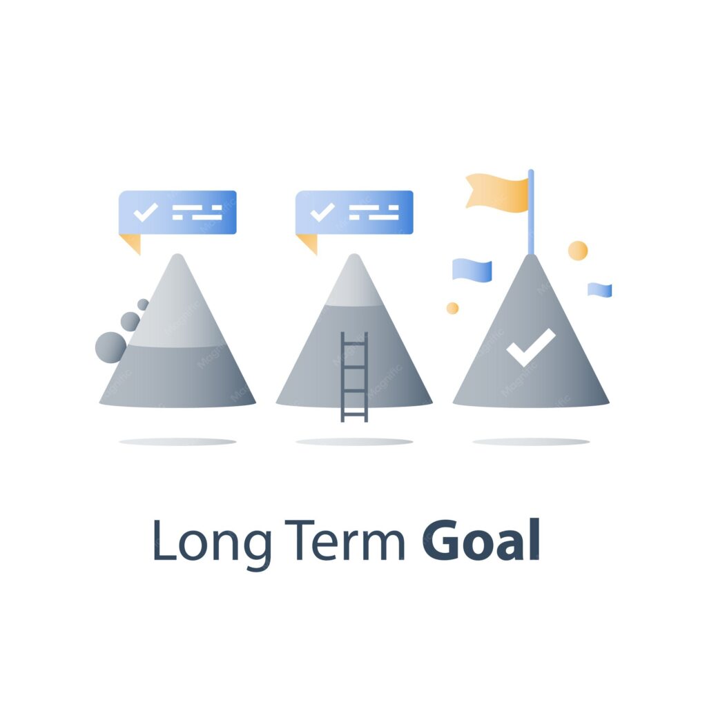 Premium Vector | Never give up concept, mountain top, reach higher goal ...