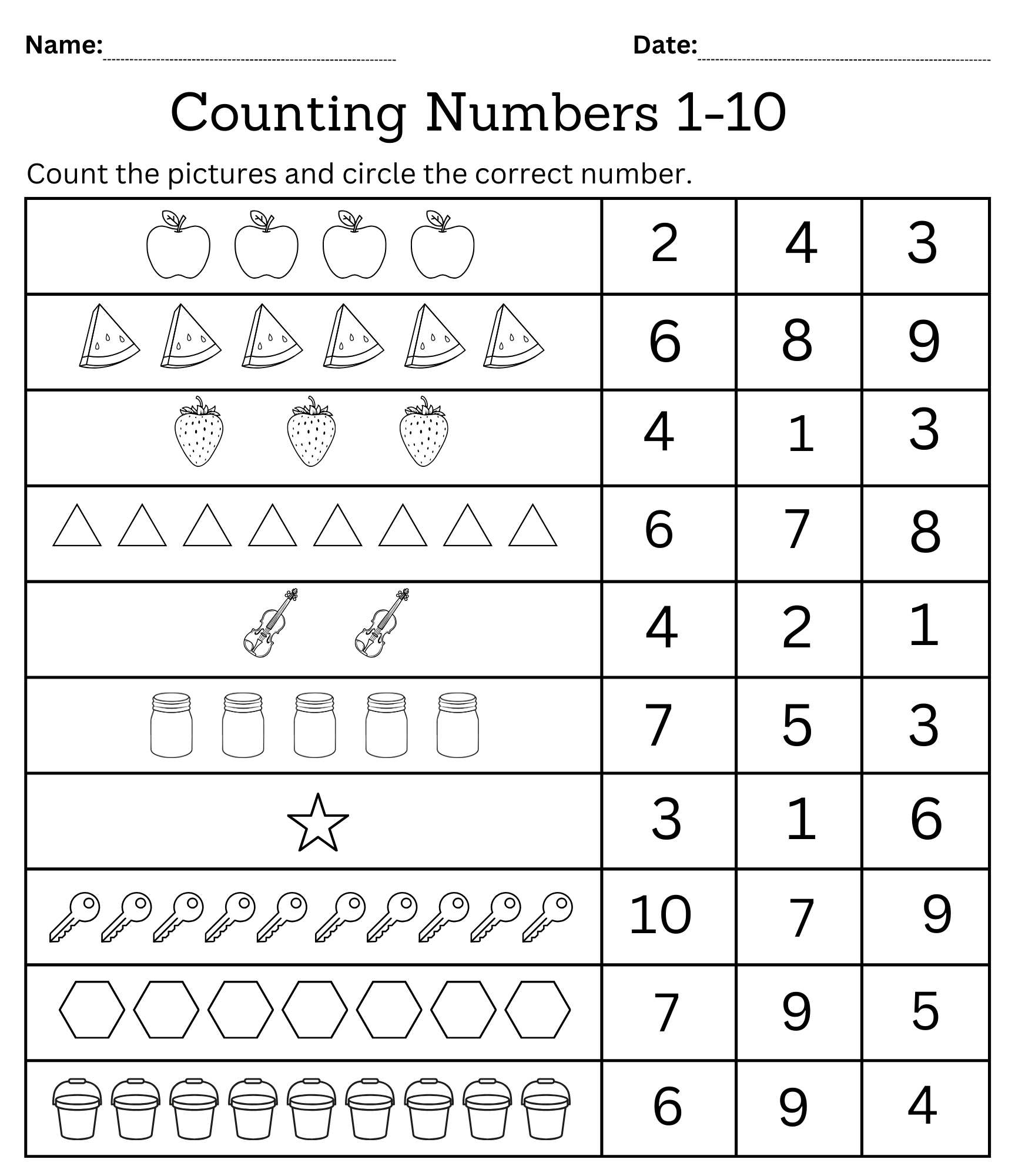 Preschool Counting Worksheets 1 10 - Counting Numbers Worksheet Kindergarten Count And Match (1 10)