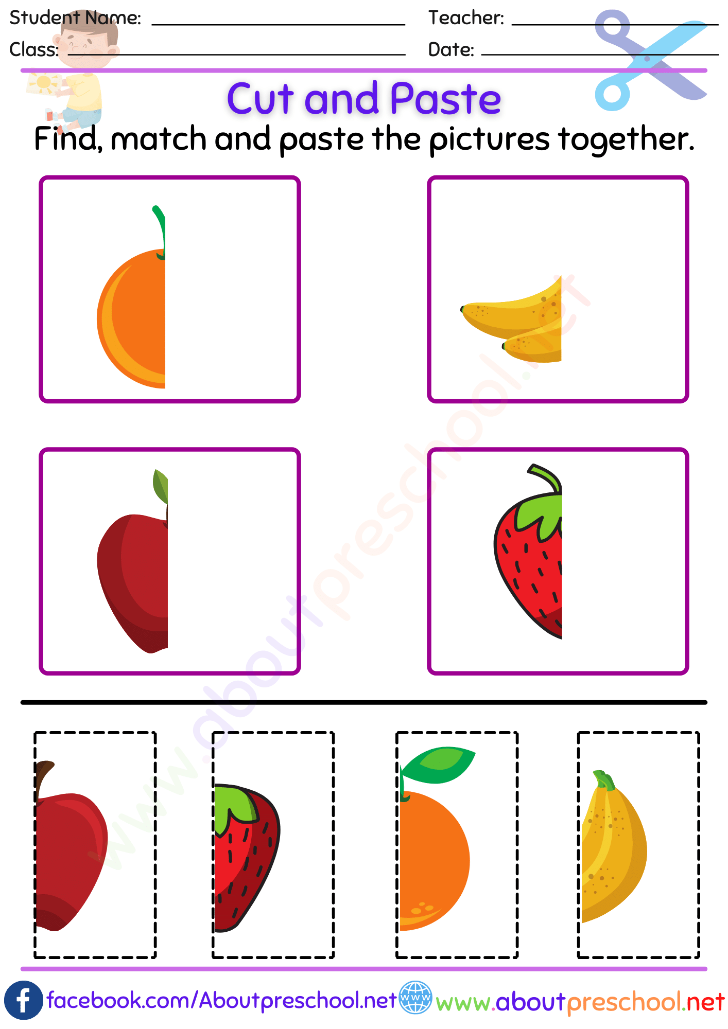 Preschool Cut And Paste Activity - Preschool Color Cut and Paste Worksheets - Educational Images | Picstank
