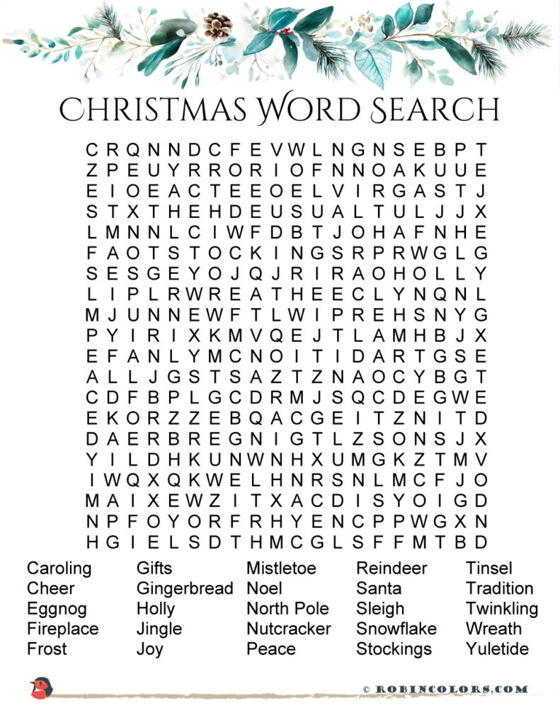 Printable Christmas Word Search Puzzles For Adults - Free Printable Christmas Games for Adults | Robin Colors