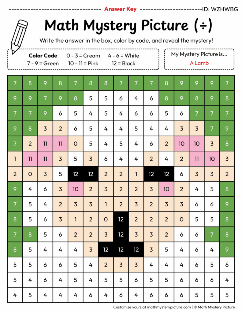 Printable Lamb Division Facts Color by Number Worksheet — Math Mystery … Printable Lamb Division Facts Color by Number Worksheet — Math Mystery ...