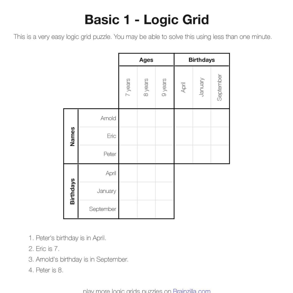 Printable Logic Puzzles With Grids
