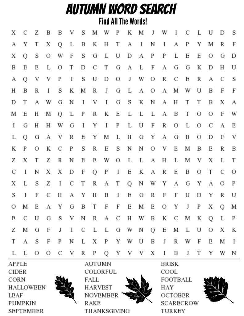 Printable Word Search Fall - Printable Calendars AT A GLANCE