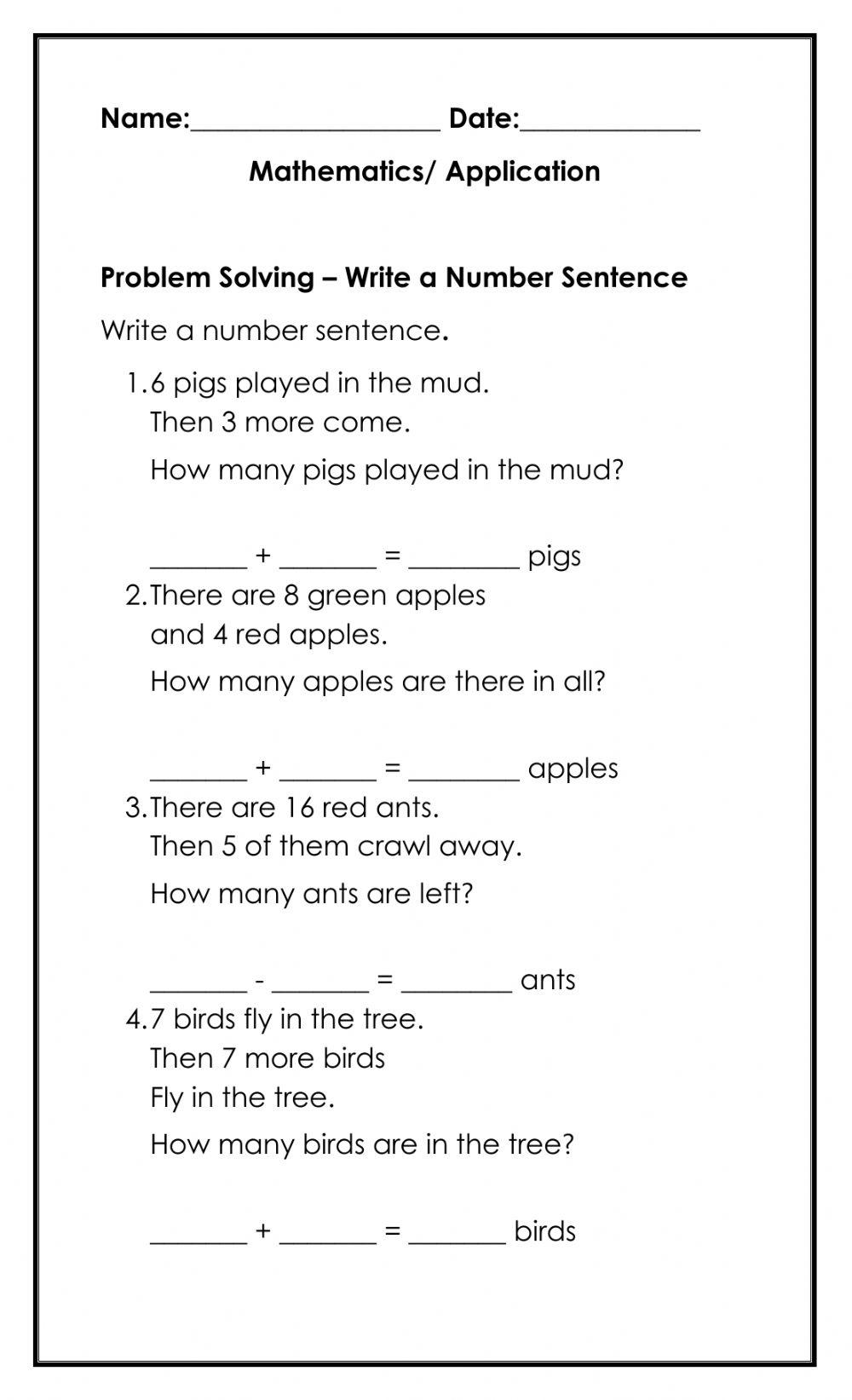 Problem Solving In Math Worksheets - Math Problem Solving Worksheets