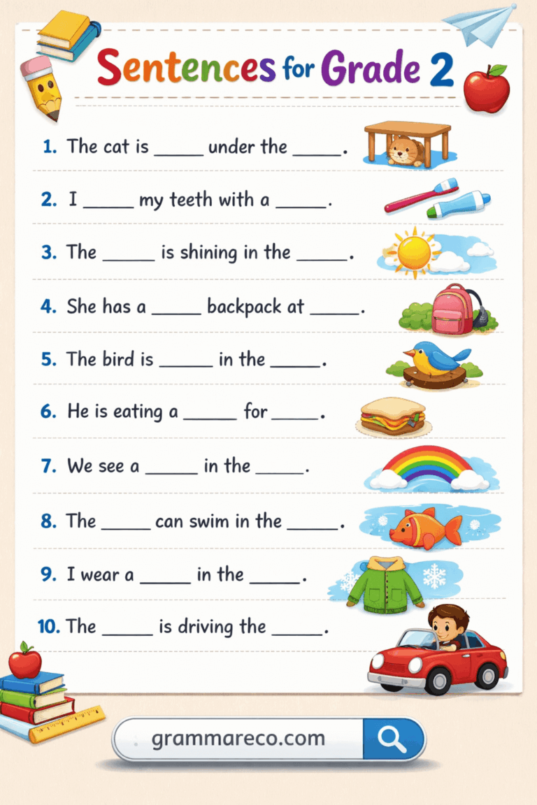 Put Sentence For Class 2 - Sentences for Grade 2: 333 Simple English Sentences for Kids ...