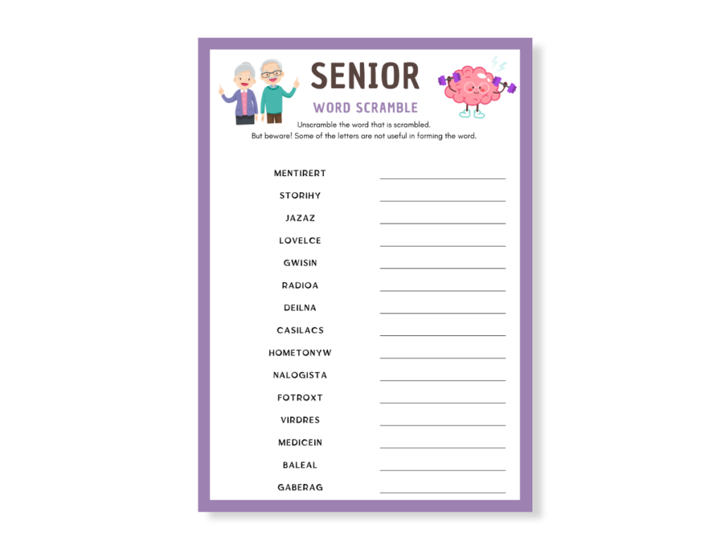 Senior Word Scramble Game Printable – Digital Download – Print Play Palace Senior Word Scramble Game Printable - Digital Download - Print Play Palace