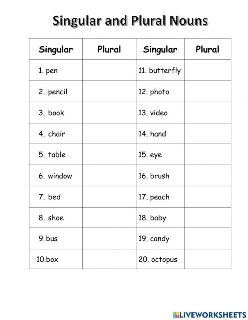 Singular and Plural nouns worksheet for Grade 2-3 - Worksheets Library