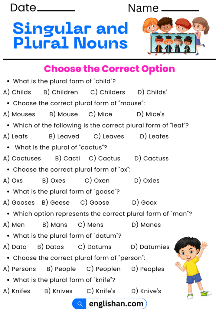 Singular and plural Nouns Worksheets and Exercises with Answers Singular and plural Nouns Worksheets and Exercises with Answers