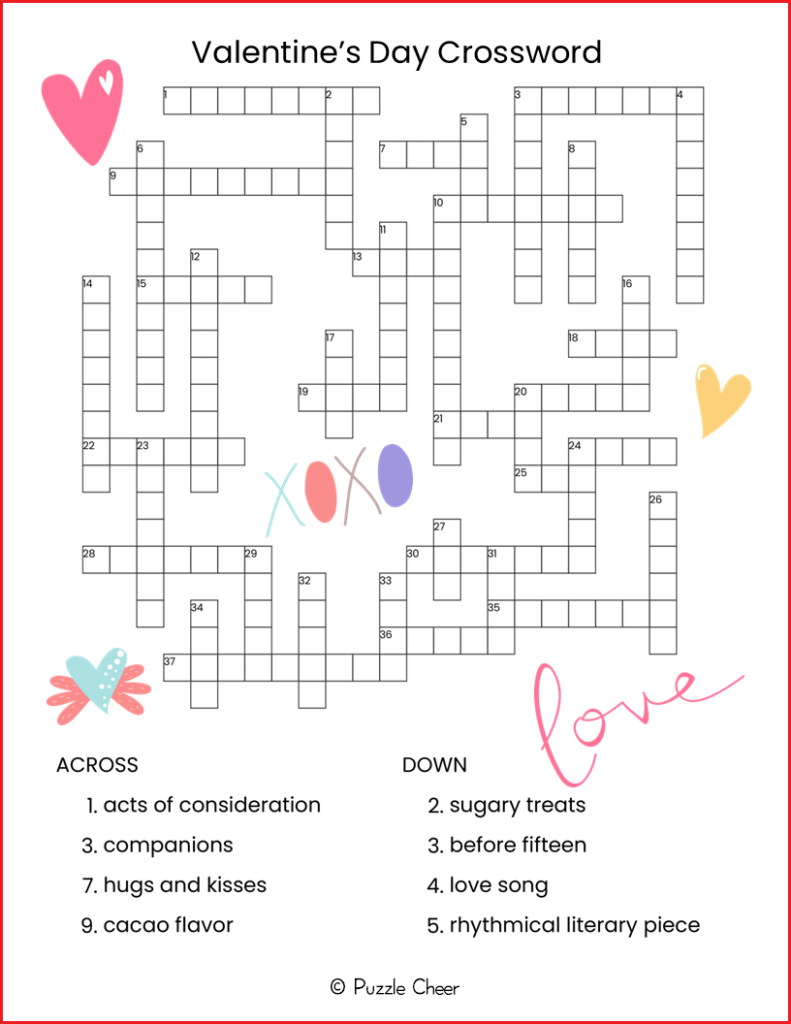 Valentine Crossword Puzzle Valentines Day Criss Cross Puzzle | Free
