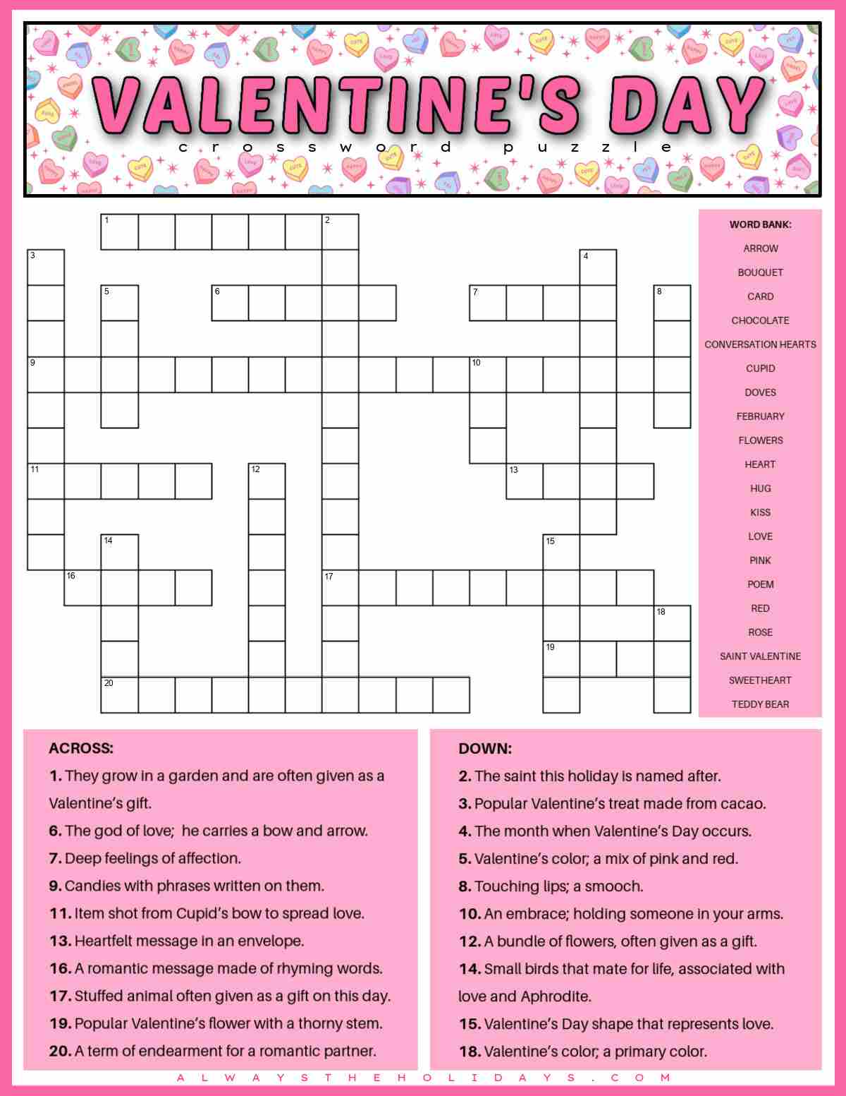 Valentine's Day Crossword Printable - Free Printable Valentine's Day Crossword Puzzle (PDF & JPG)