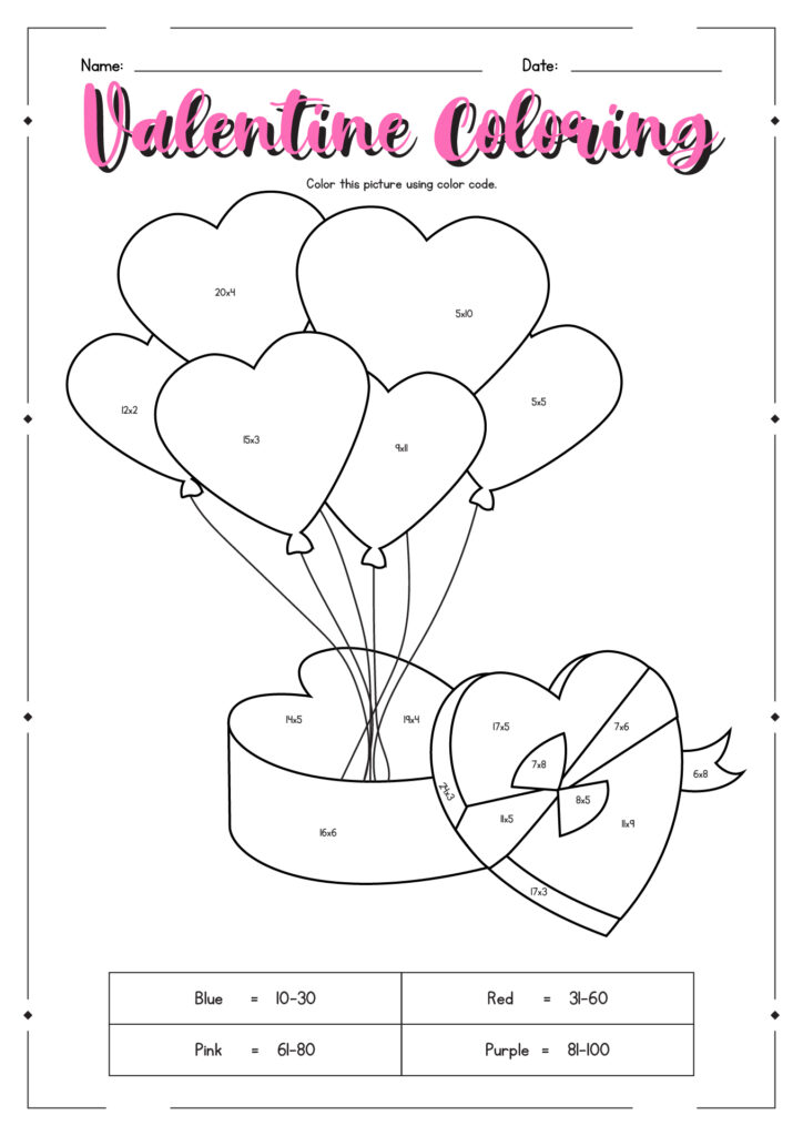 17 Valentine’s Day Math Coloring Worksheets – Free PDF at worksheeto.com 17 Valentine's Day Math Coloring Worksheets - Free PDF at worksheeto.com